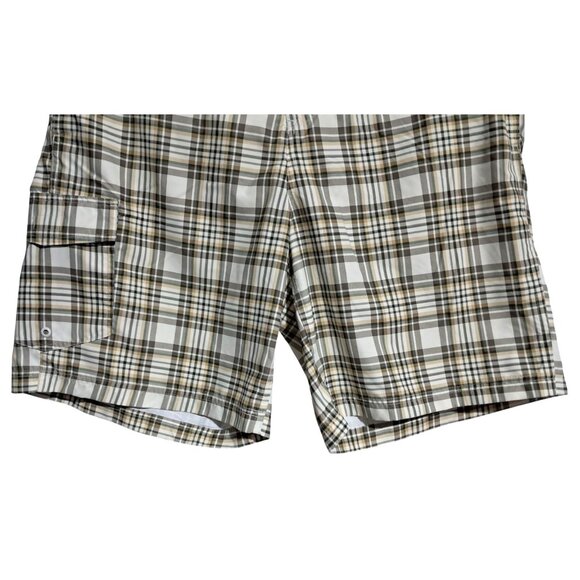 Chaps Plaid Swim Trunks Mens XL Beige White Polyester Mesh Lined Drawstring - Picture 8 of 14
